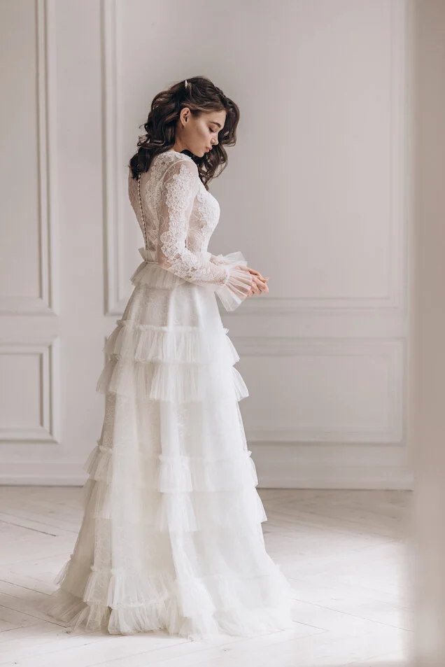 Layered wedding sales dress with sleeves